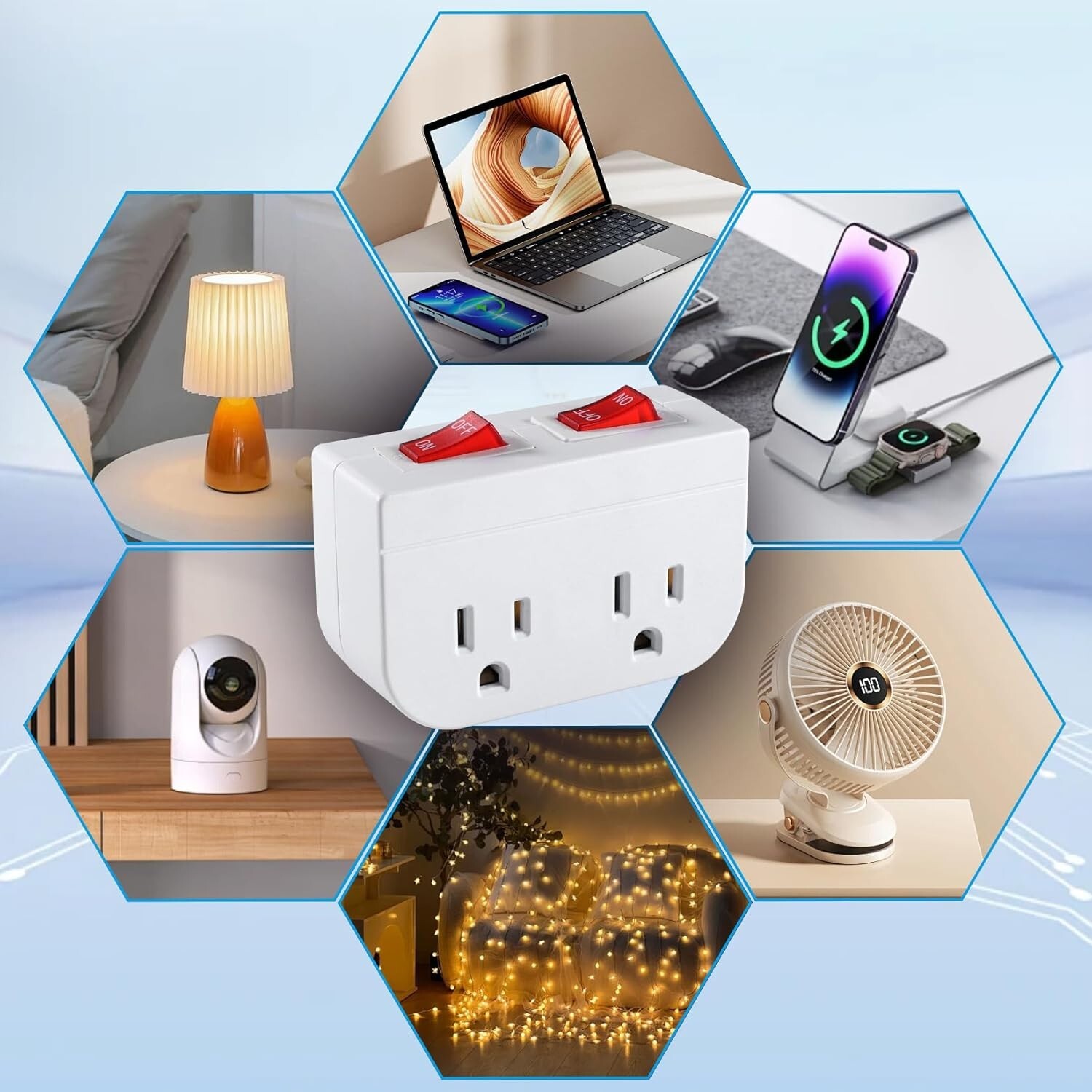 "Grounded Outlet with Double ON Off Switch,2 Port Electrical Outlet Plug Switc..