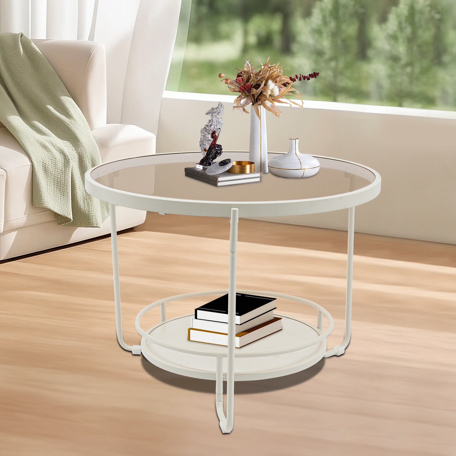 Modern Round 2-Tier Side Table, Coffee Table,tea table for balcony, study room