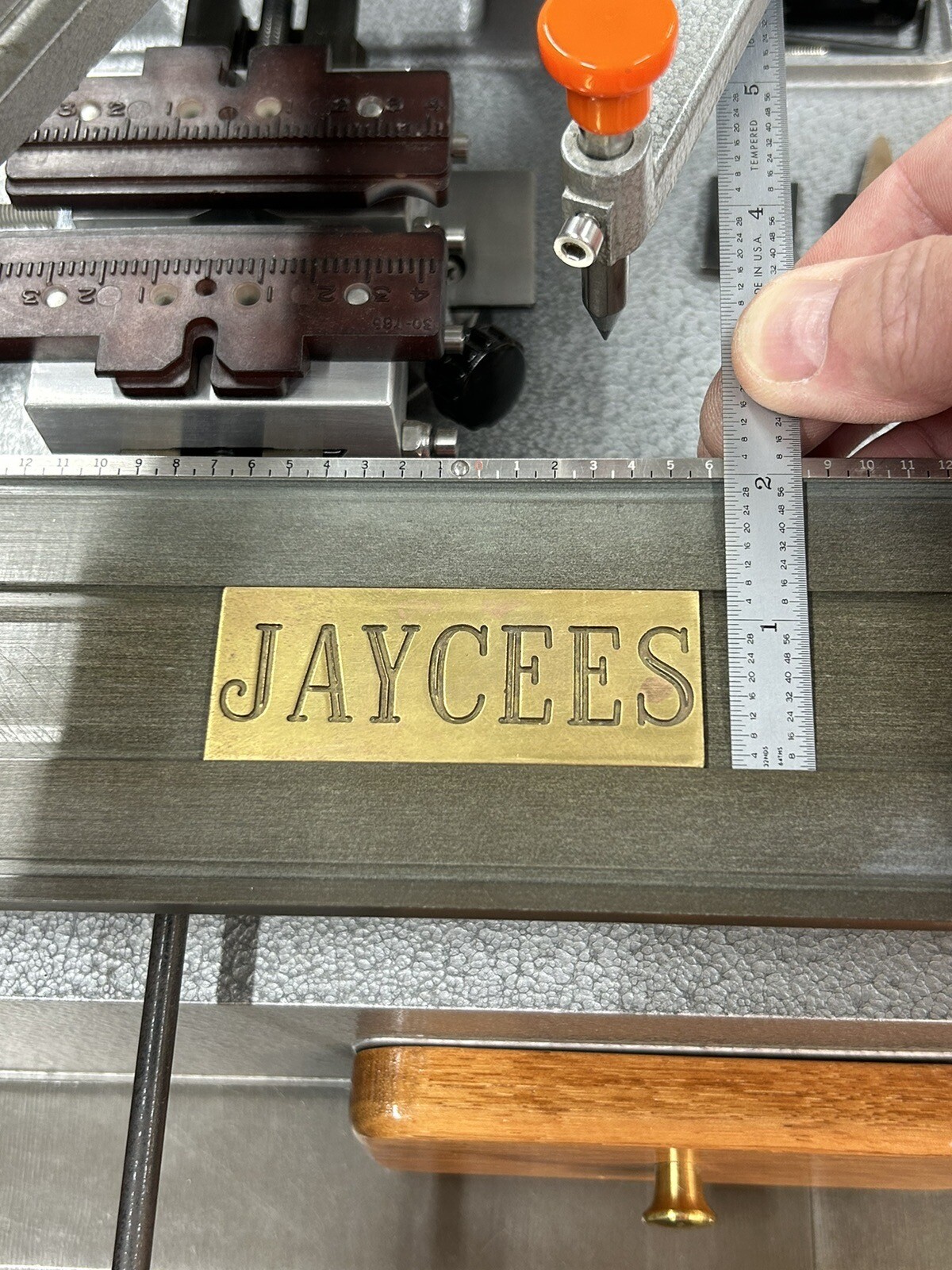 QTY 1 BRASS MASTER TEMPLATE FOR NEW HERMES ENGRAVER FONT TRAY JAYCEES CLUB
