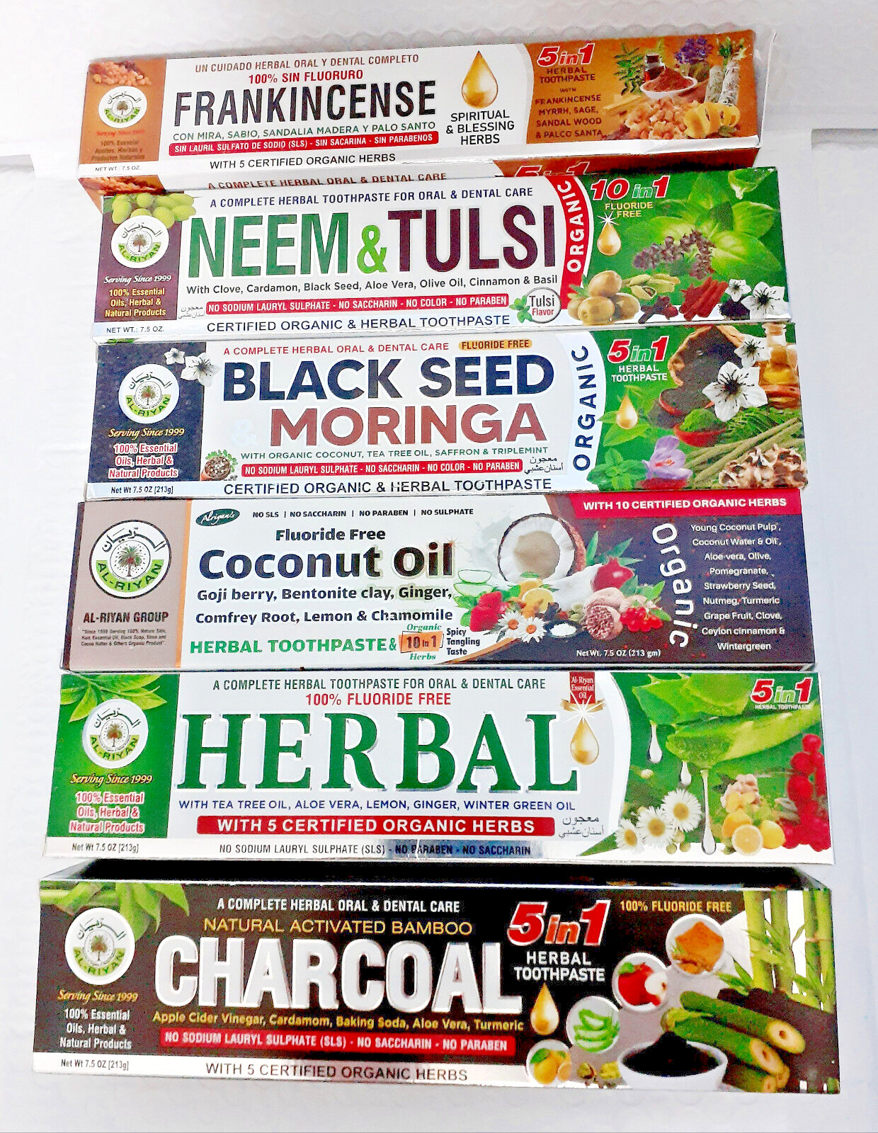 6X Different Variety OF ORGANIC TOOTHPASTE- AL RIYAN  100% Natural Fluoride free