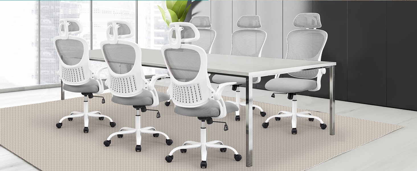 Ergonomic Mesh Office Chair Adjustable Headrest Flip-Up Arms Lumbar Support Gray