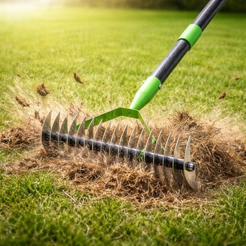 Thatch Rake for Lawn with 70" Long Handle,13" Wide Dethatcher Rake for 5ft