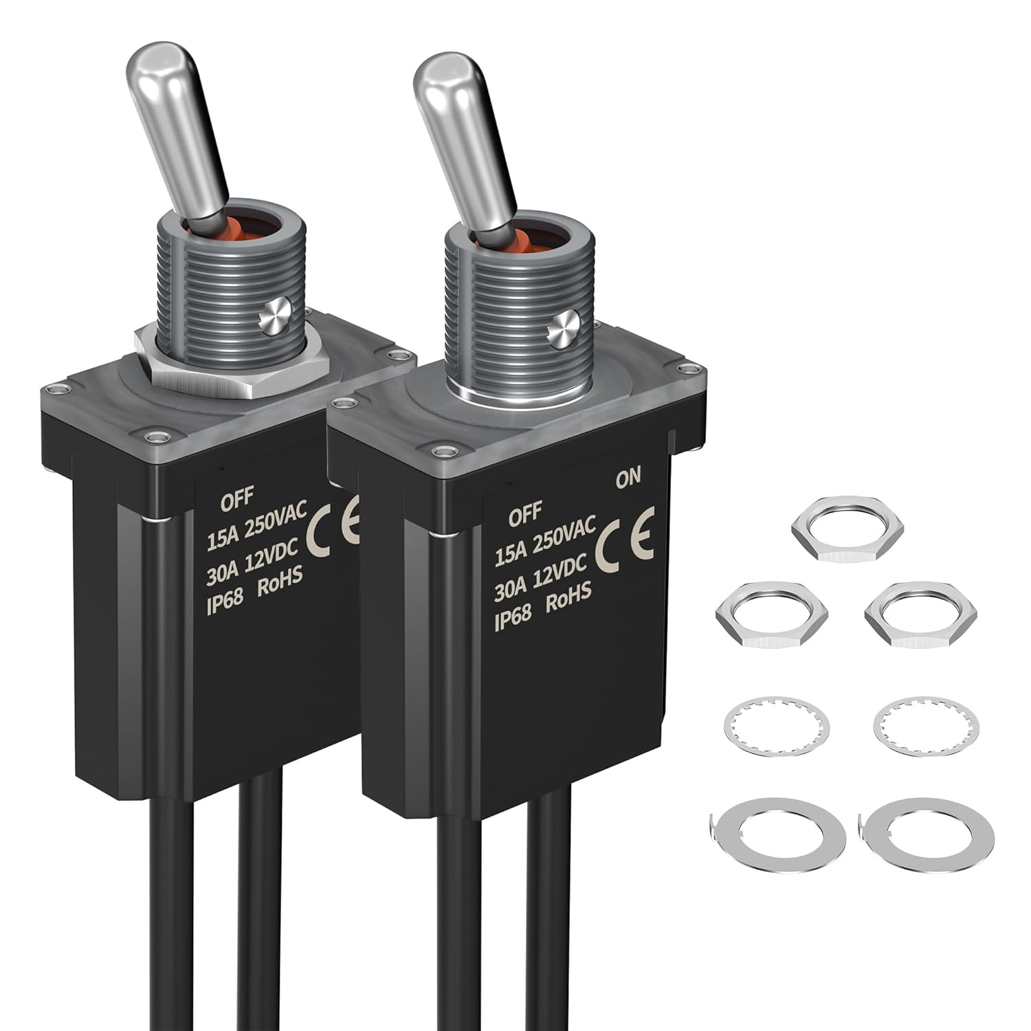 Toggle Switch 12V - IP68 Waterproof Pre-Wired SPST On-Off Switch, Heavy Duty 12V