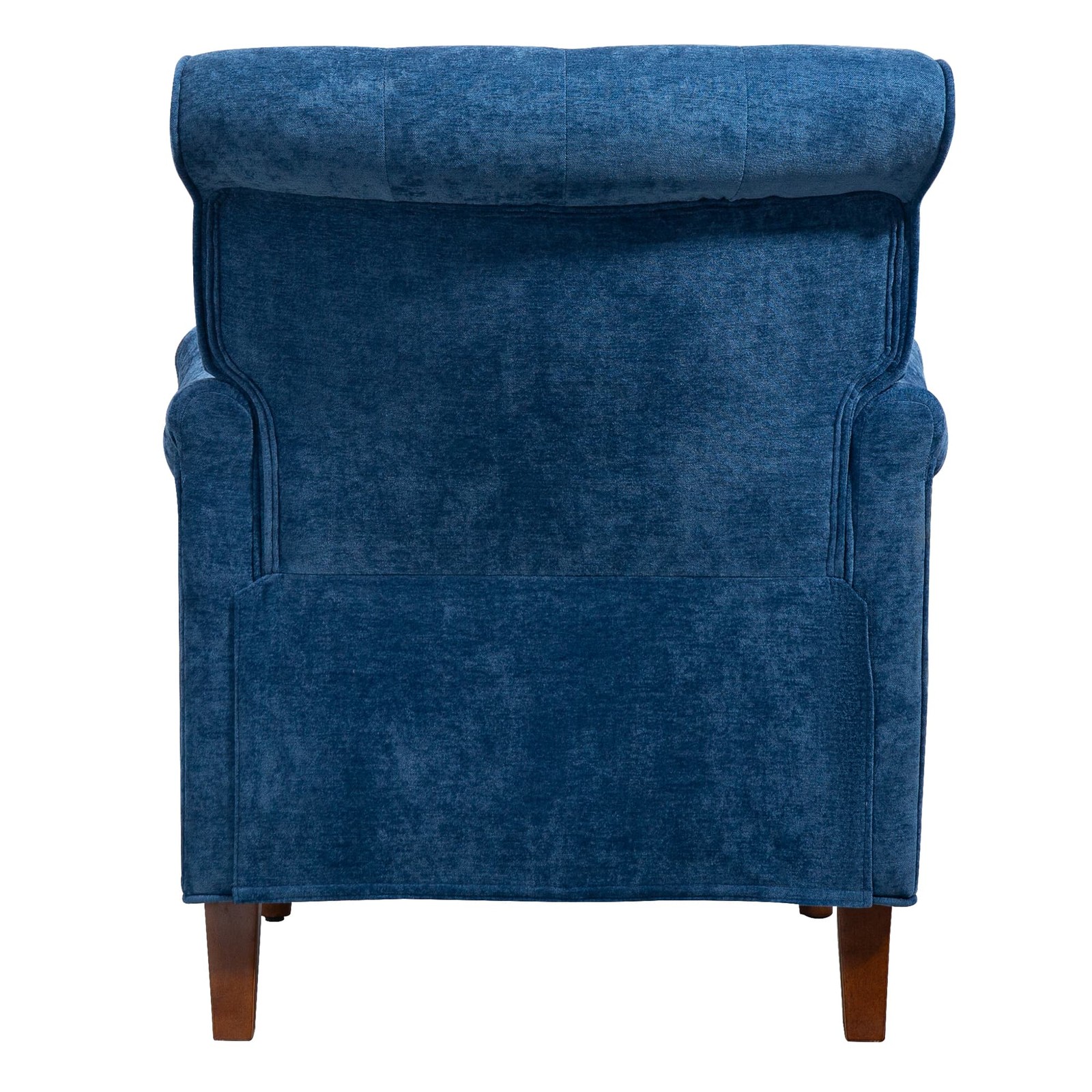 Blue Chenille Accent Chair 300LBS Upholstered Springs Cushions Retro Wooden Legs
