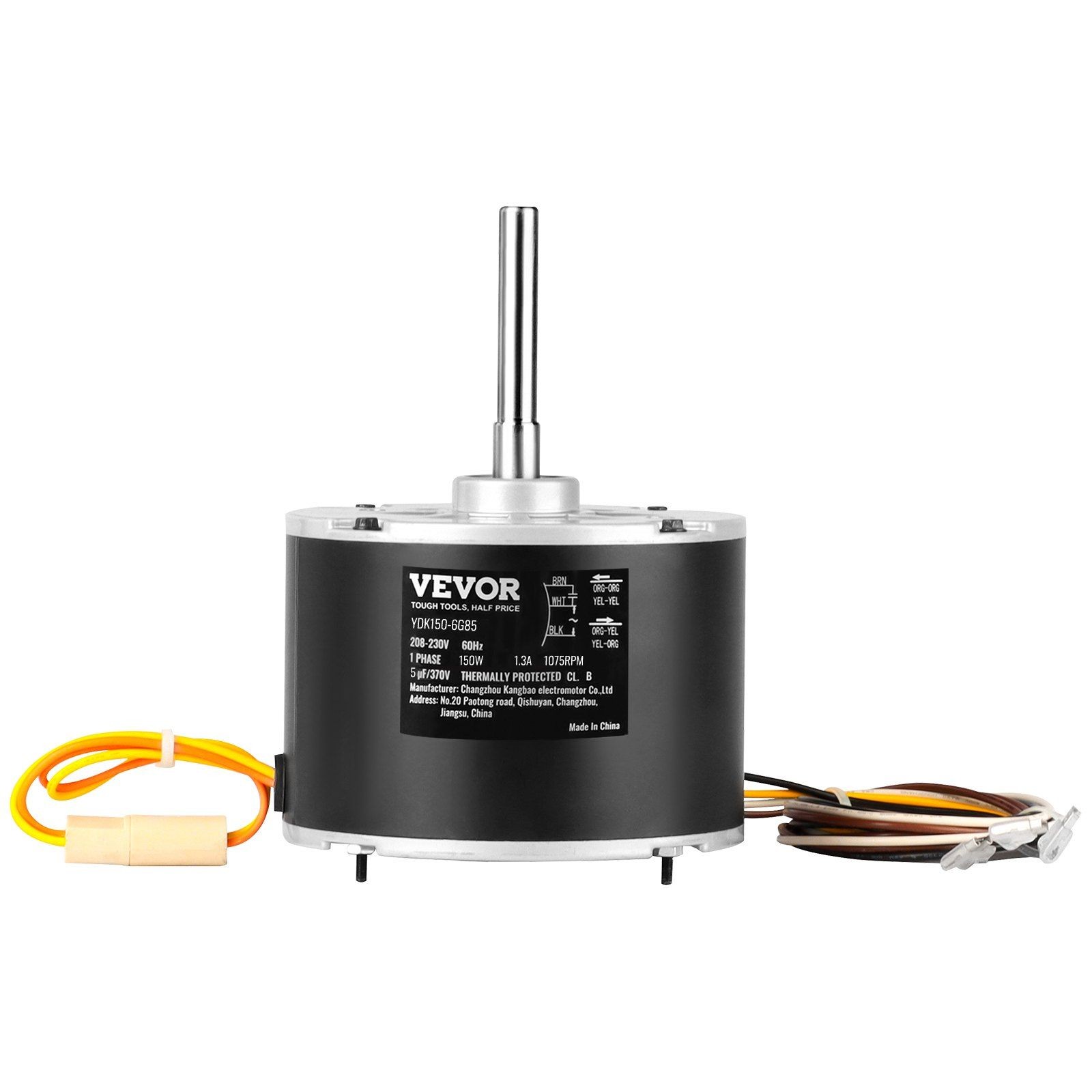 VEVOR Condenser Fan Motor K55HXJKL-2918, 51-23055-11, 1/5 HP 208-230V, 1075RPM,