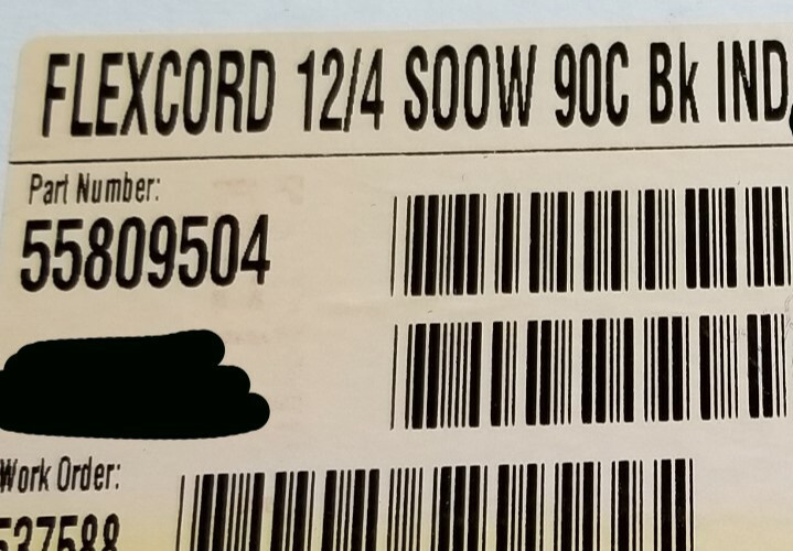 Southwire 12/4C Royal SOOW 600V 90C CPE Portable Power Cable Cord Black /25ft