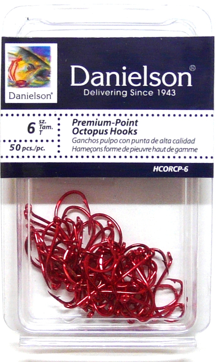 100 Danielson HCORCP Red Chrome Octopus Fish Fishing Hooks size 6 -100 Hooks