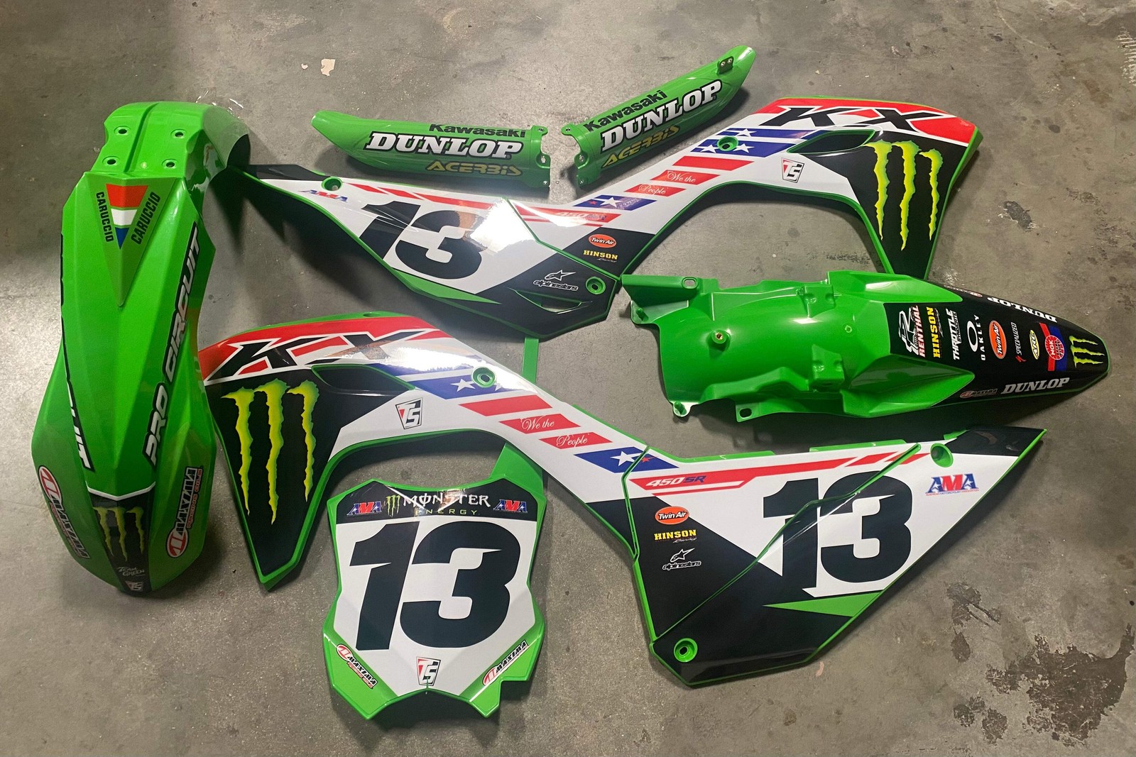 GRAPHICS AND PLASTIC KAWASAKI KX250 KX450 KX450SR KXF PRO CIRCUIT RACE TEAM GRAP
