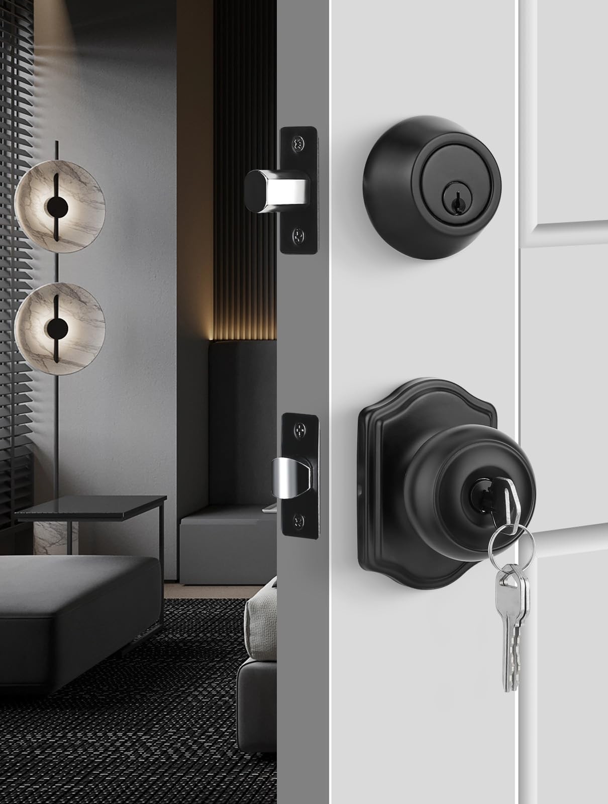 Goldenwarm Matte Black Exterior Door Knob and Single Cylinder 1,