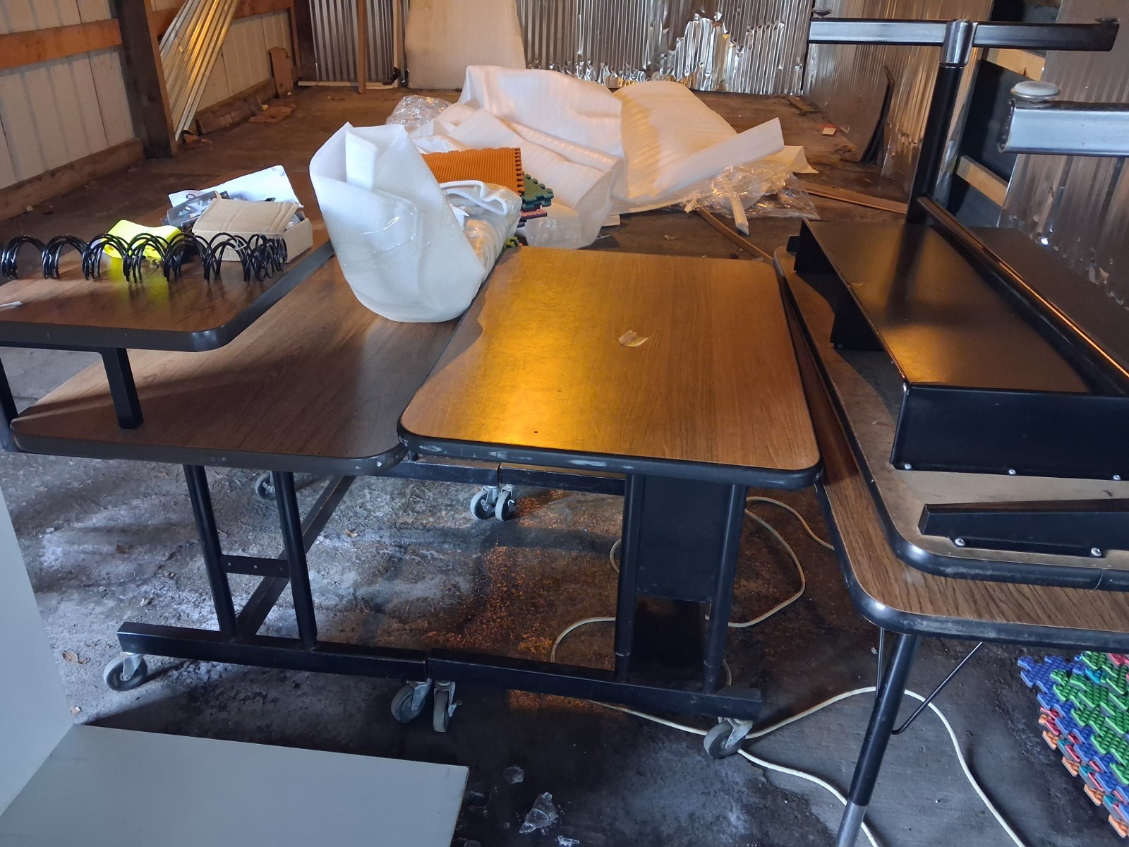 Mobile Work Bench with Wheels, Wood Worktop, Metal Frame, Brown Black