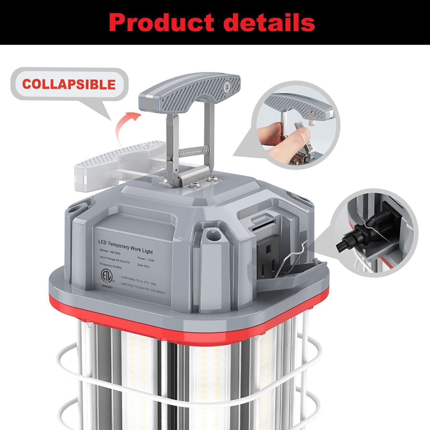 100W LED Temporary Work Light 14500Lm 5000K Linkable Construction Jobsite Light