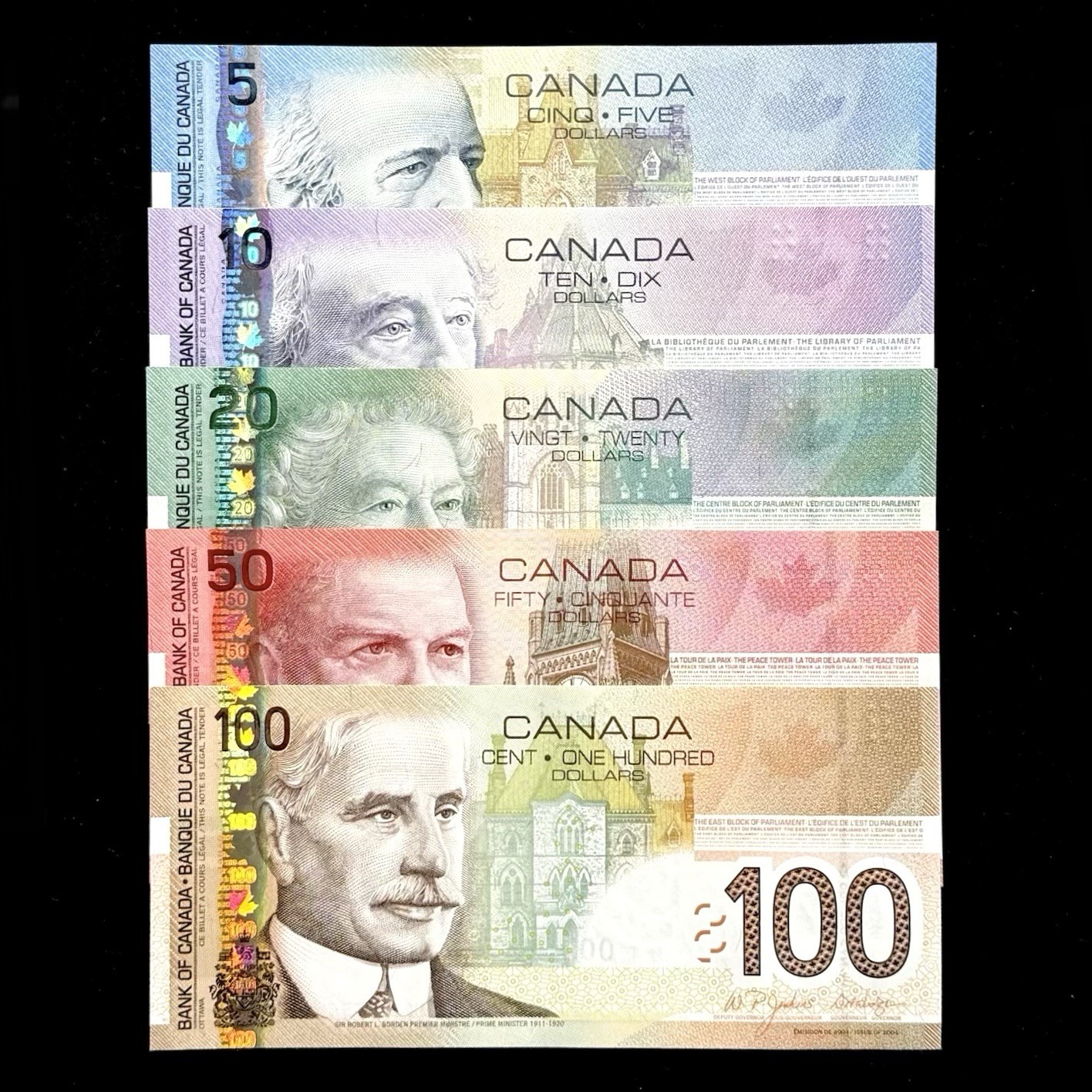 2004-2011 Canada 5 10 20 50 100 Dollars Old Banknotes Paper Money EF/UNC Set Lot