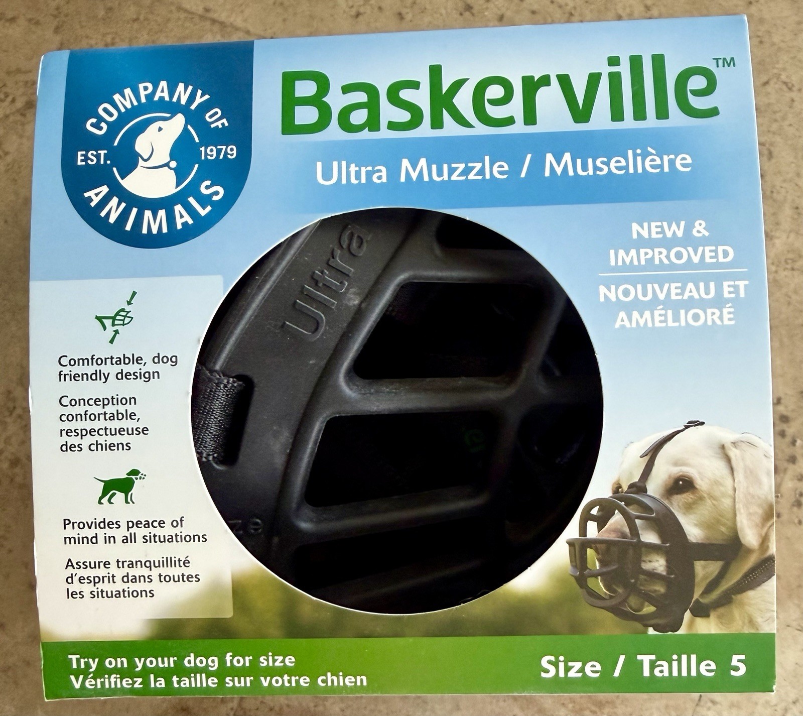 BASKERVILLE ULTRA MUZZLE - Patented Humane Design, Breathable, Dog 5, Black