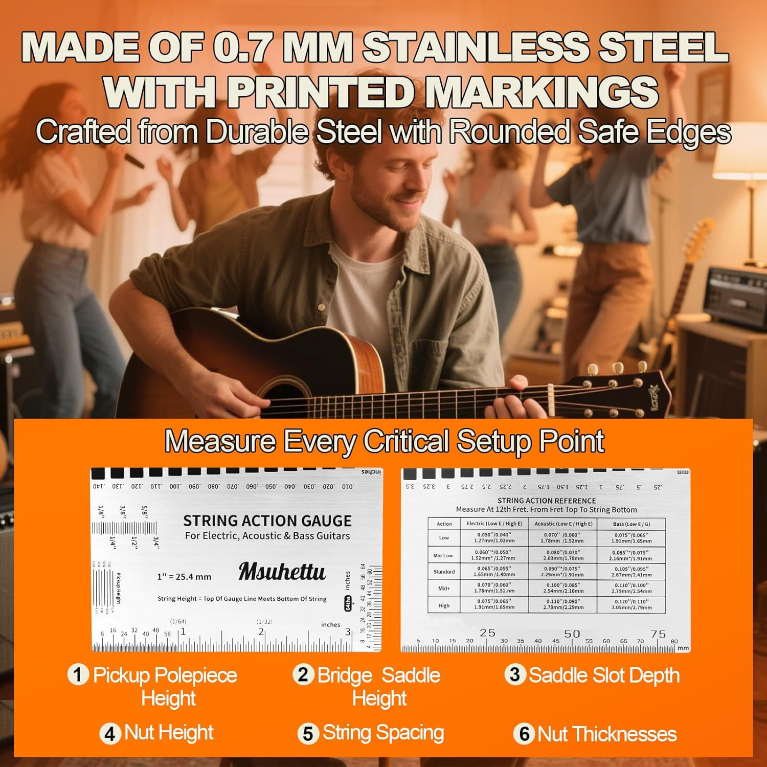 String Action Gauge Ruler, Upgraded Guitar String Height Gauge with Inch & Metri