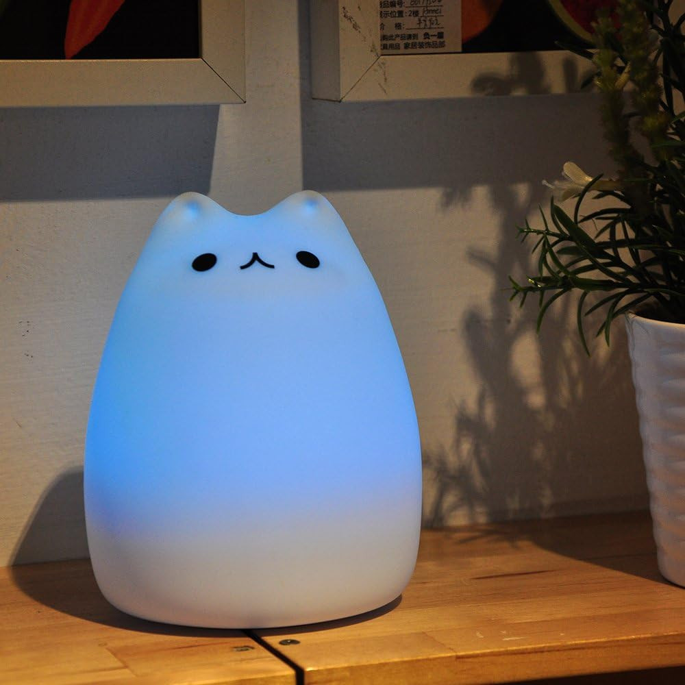Wonenice Cute Kitty Night Light, Rechargeable Silicone Cute Lamp with Warm White
