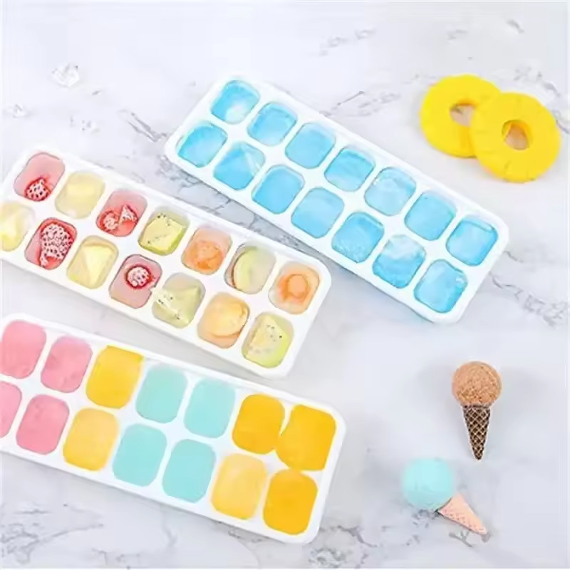 Ice Cube Tray, 4 Pack Silicone Ice Tray, 14 Ice Cube Molds with Lids, Stackable