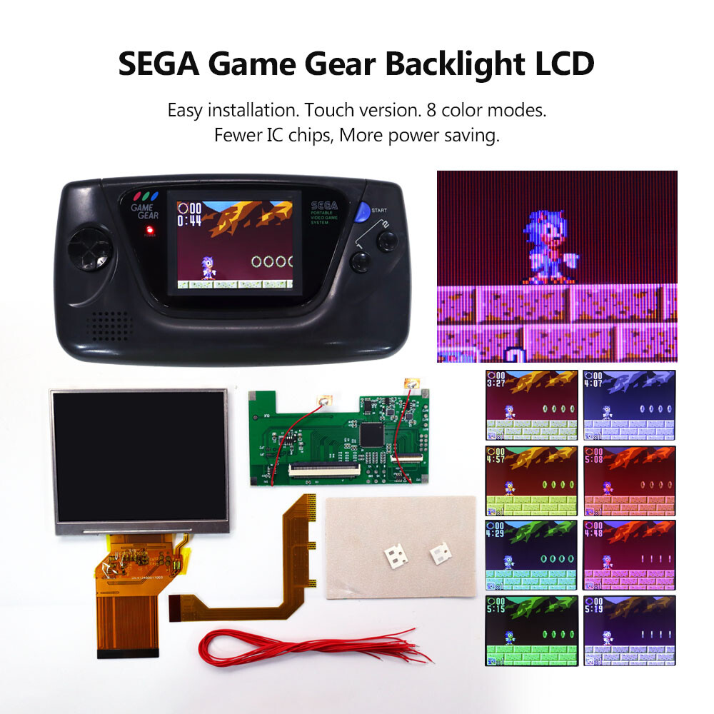 Touch Version Backlight High Brightness LCD Screen Kit+Shell For SEGA Game Gear