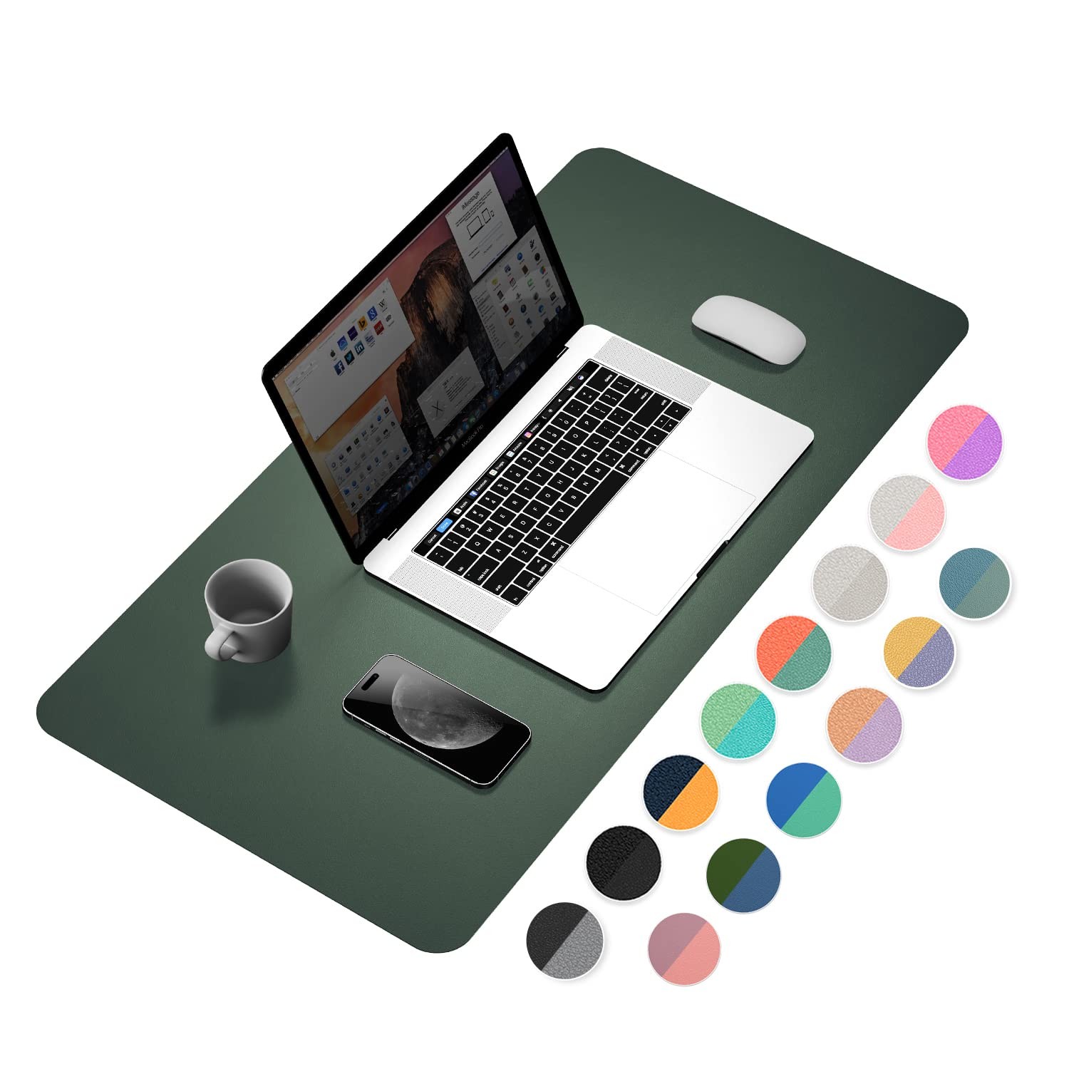 YSAGi Desk Pad, Mat, Dual-Sided 31.5" X 15.7", Dark Green+dark Blue