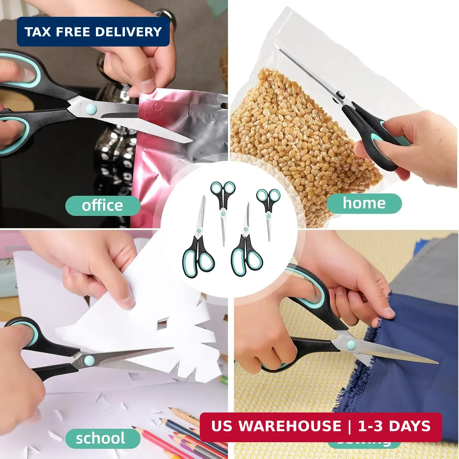 Assorted Size Scissors 4 Pc Set, Heavy Duty Stainless Steel Sharp Blades,Comfort