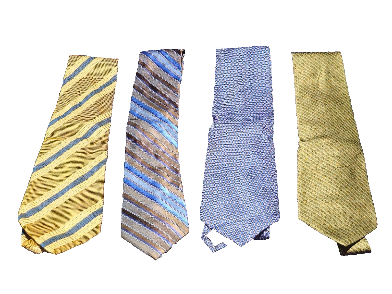 Stafford Calvin Klein Neck Ties Blue Gold Yellow Abstract Stripe Wide 100% Silk