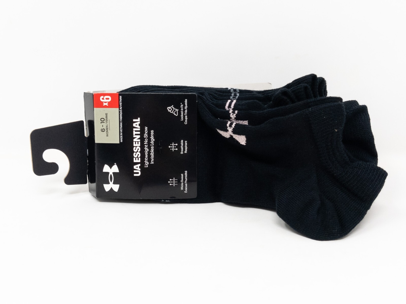 [Sz L] 6-Pair Under Armour UA Essential Lightweight No Show Socks Black Women's