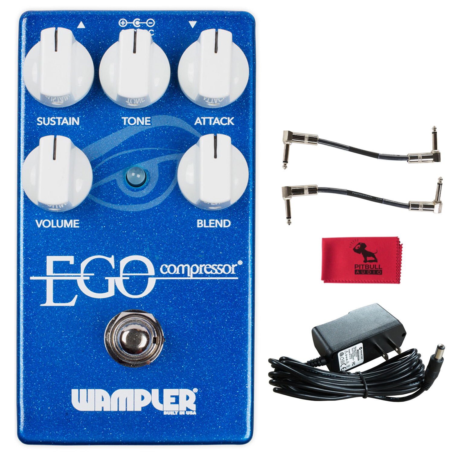Wampler Ego Compressor Pedal w/ Power Supply, Patch Cables & Cloth