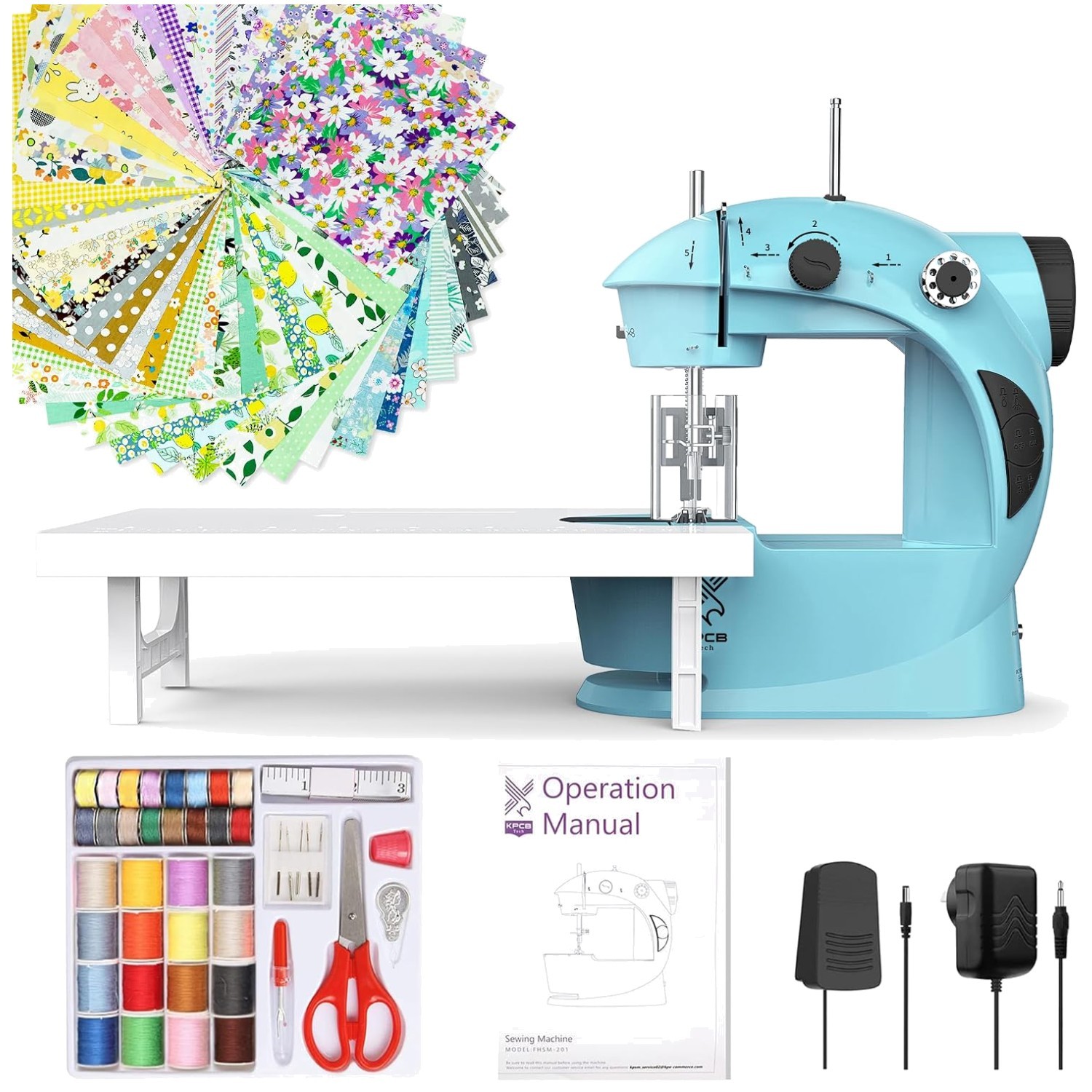 Mini Electric Sewing Machine with 42PCS Kit, Fabrics Bundle