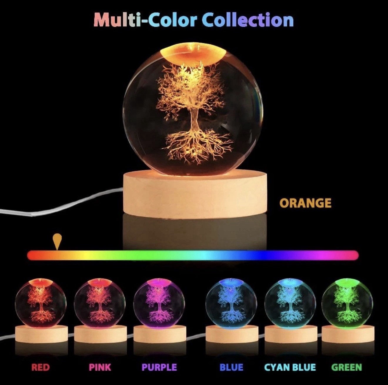 (4 PACK) BEAUTIFUL 3D Multi-Colored Laser Engraved Night Light 4 Pack Bundle