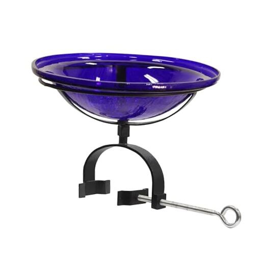 12" Cobalt Blue Crackle Birdbath- Over Rail Bracket