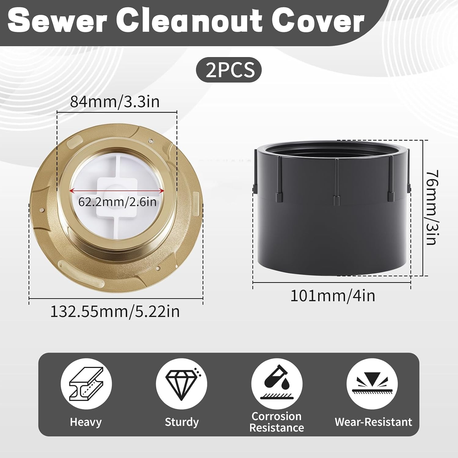 2 Pcs Adjustable Floor Cleanout, 3-Inch ABS Wheel Connection Height-Adjustable,