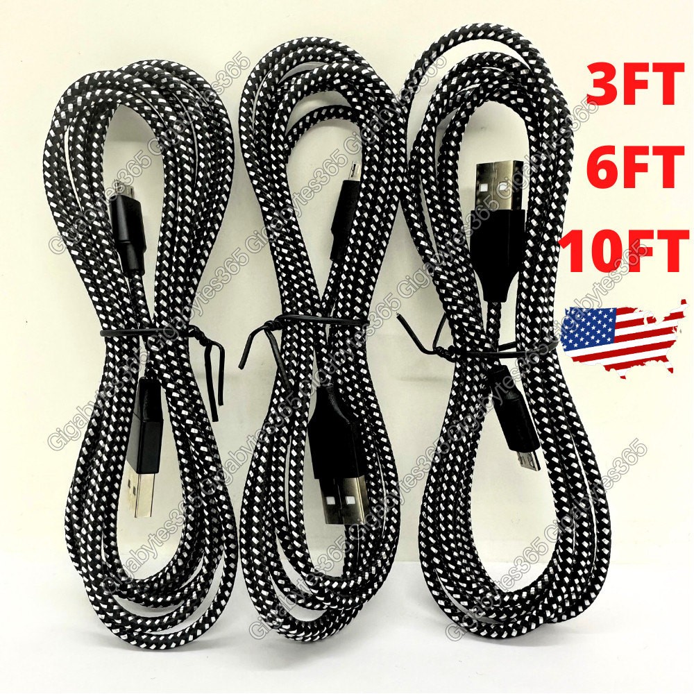 3/6/10FT Micro USB Fast Charging Cable Cord For Samsung LG Android Phone Charger