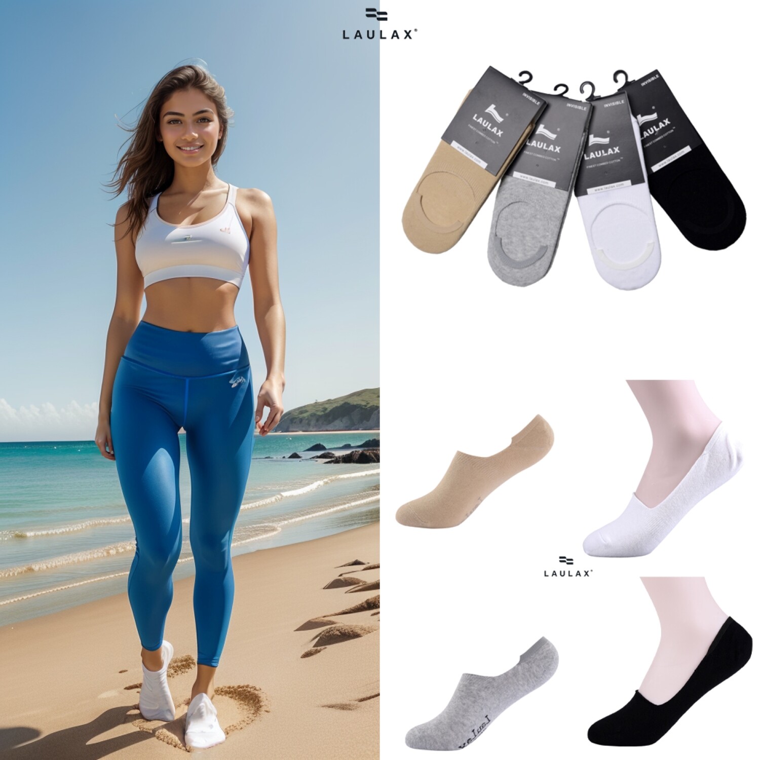 4 pairs Laulax women ladies invisible socks finest cotton size UK 3.5-6.5 white