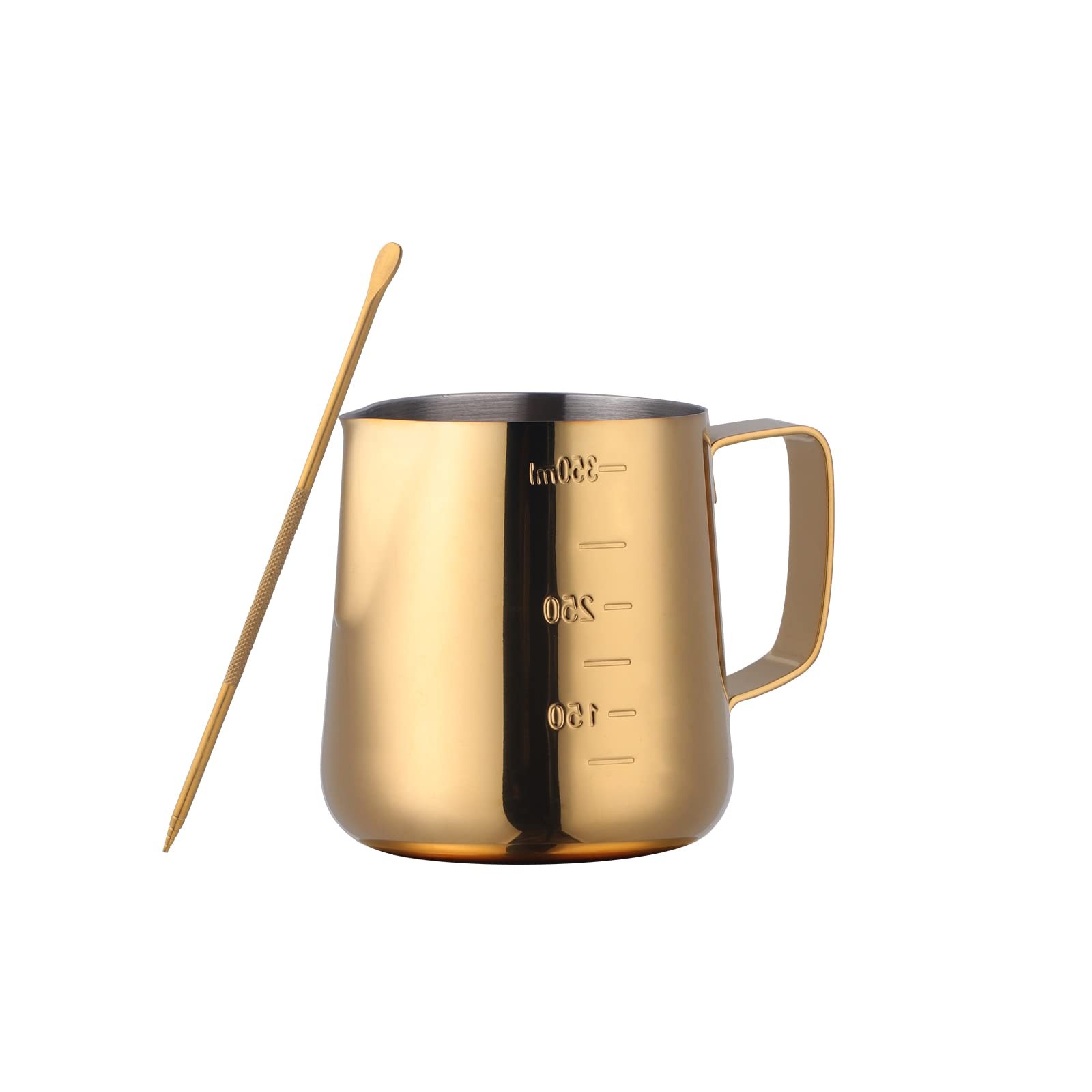Gold Milk Frother Cup Coffee Frothing Pitcher Barista Stainless Steel 12oz