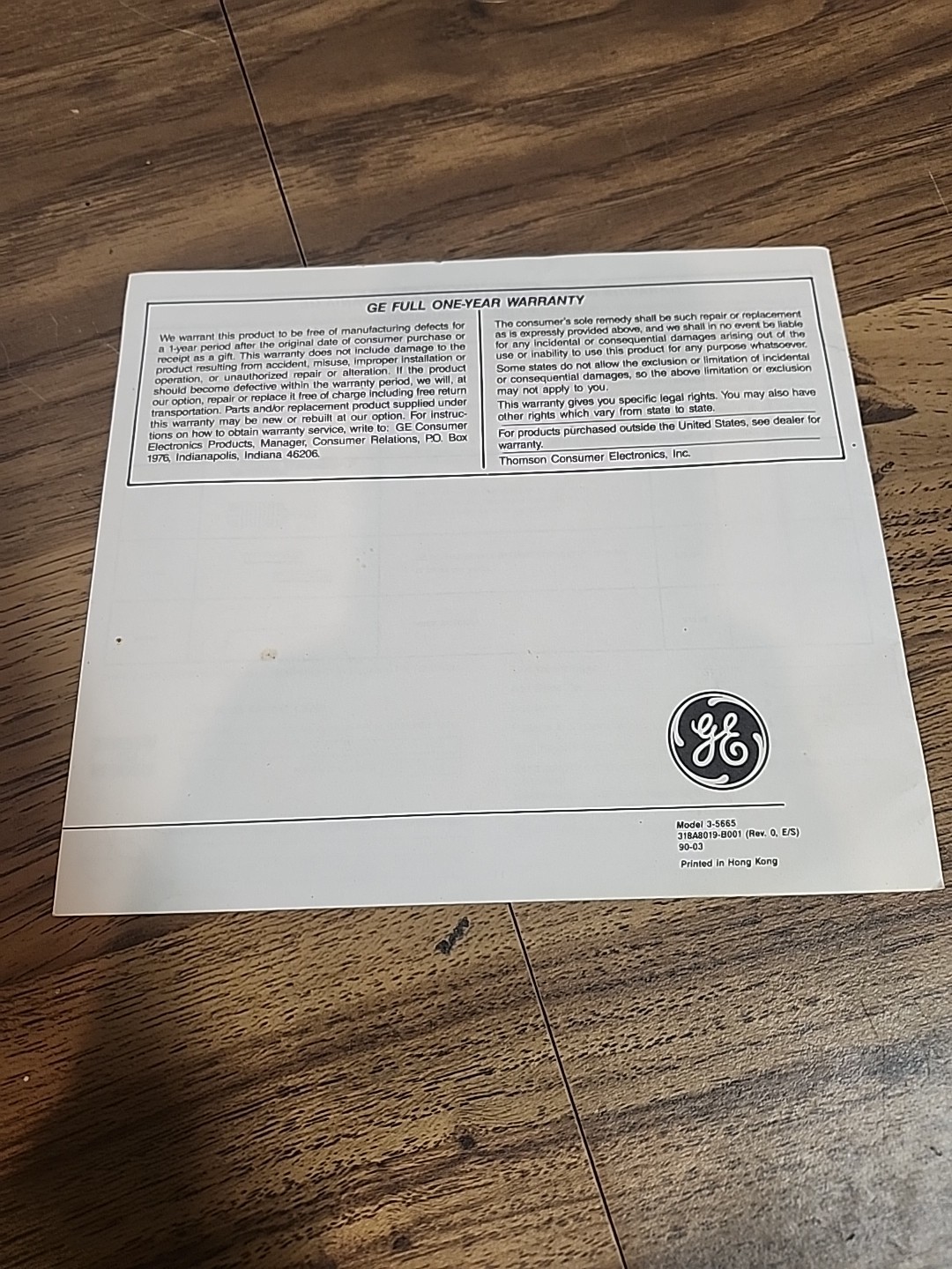 GE 3-5665 Transportable Stereo Manual