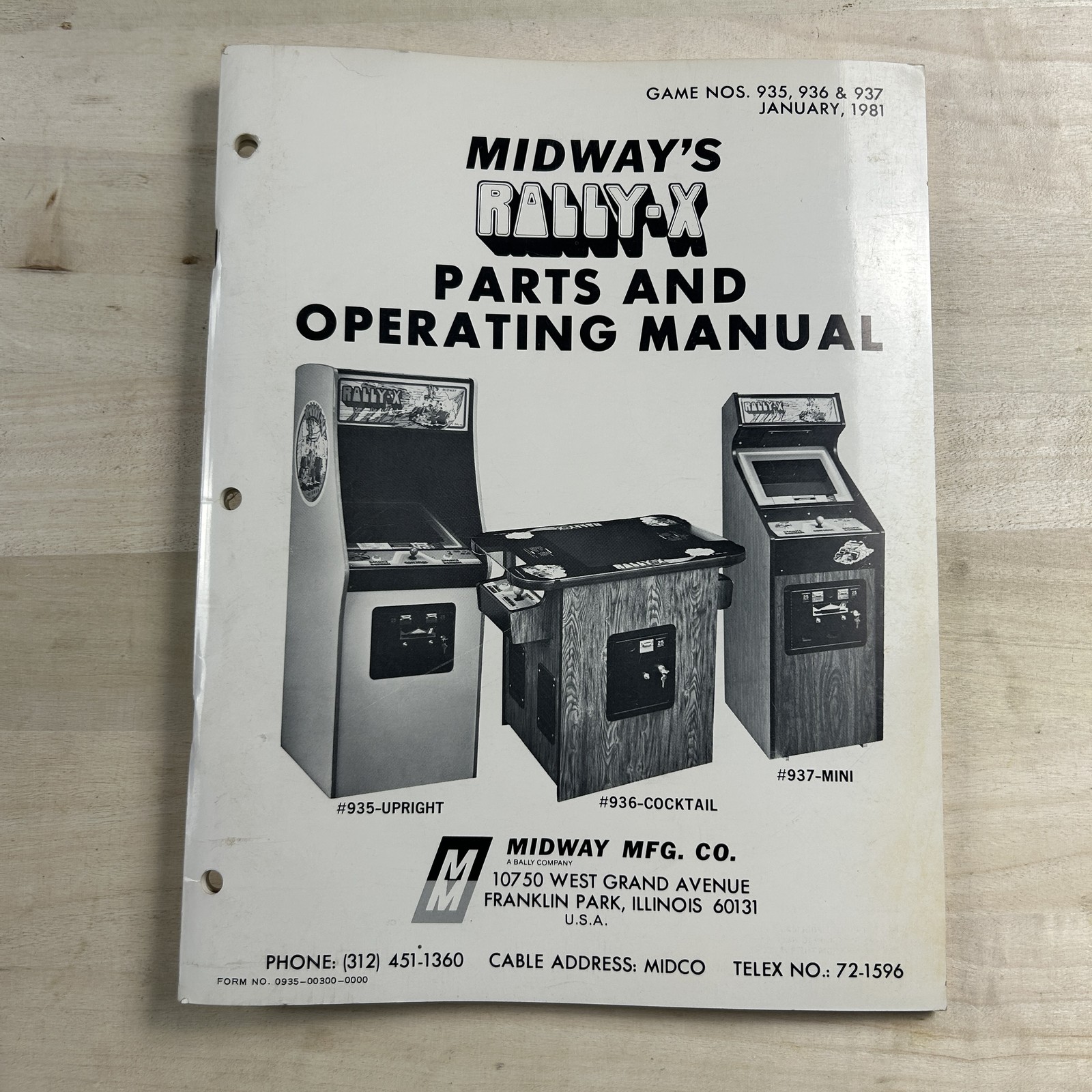Midway Rally-X Arcade Parts & Operating Manual 1981 Original Game Guide