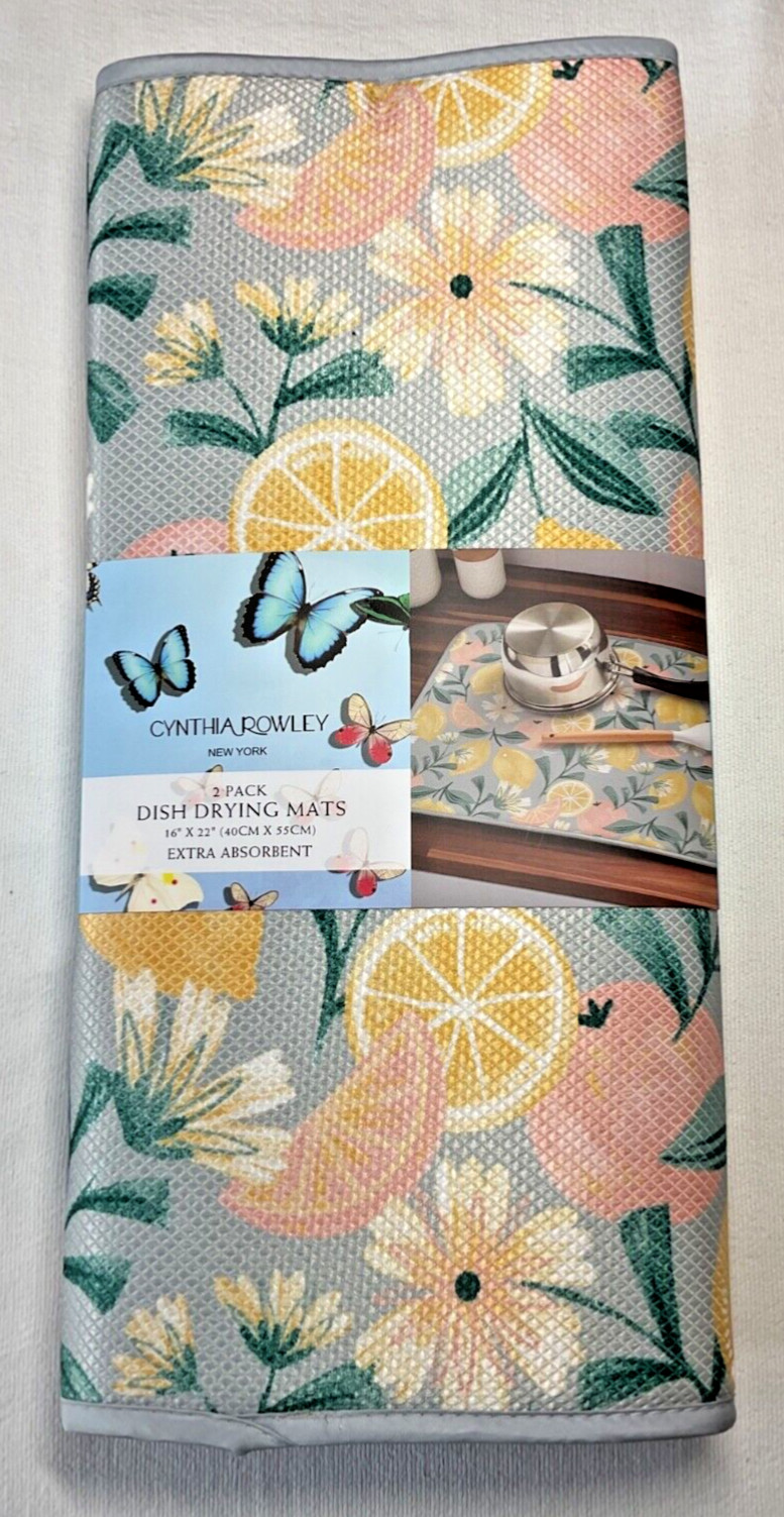 CYNTHIA ROWLEY DISH DRYING MATS (2) LEMONS GRAPEFRUITS 16 X 22 POLYESTER NIP