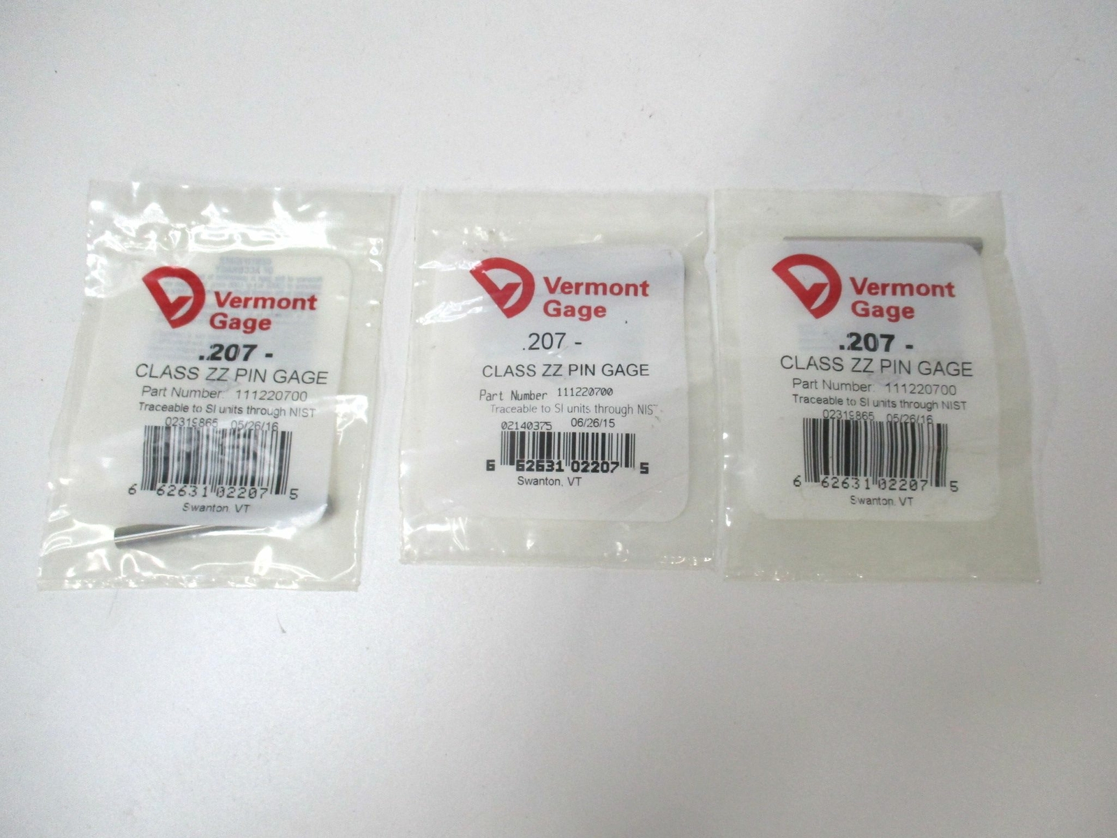 Vermont Gage (111220700) 0.207" Tolerance Class ZZ Steel No-Go Pin Gage - Qty 3