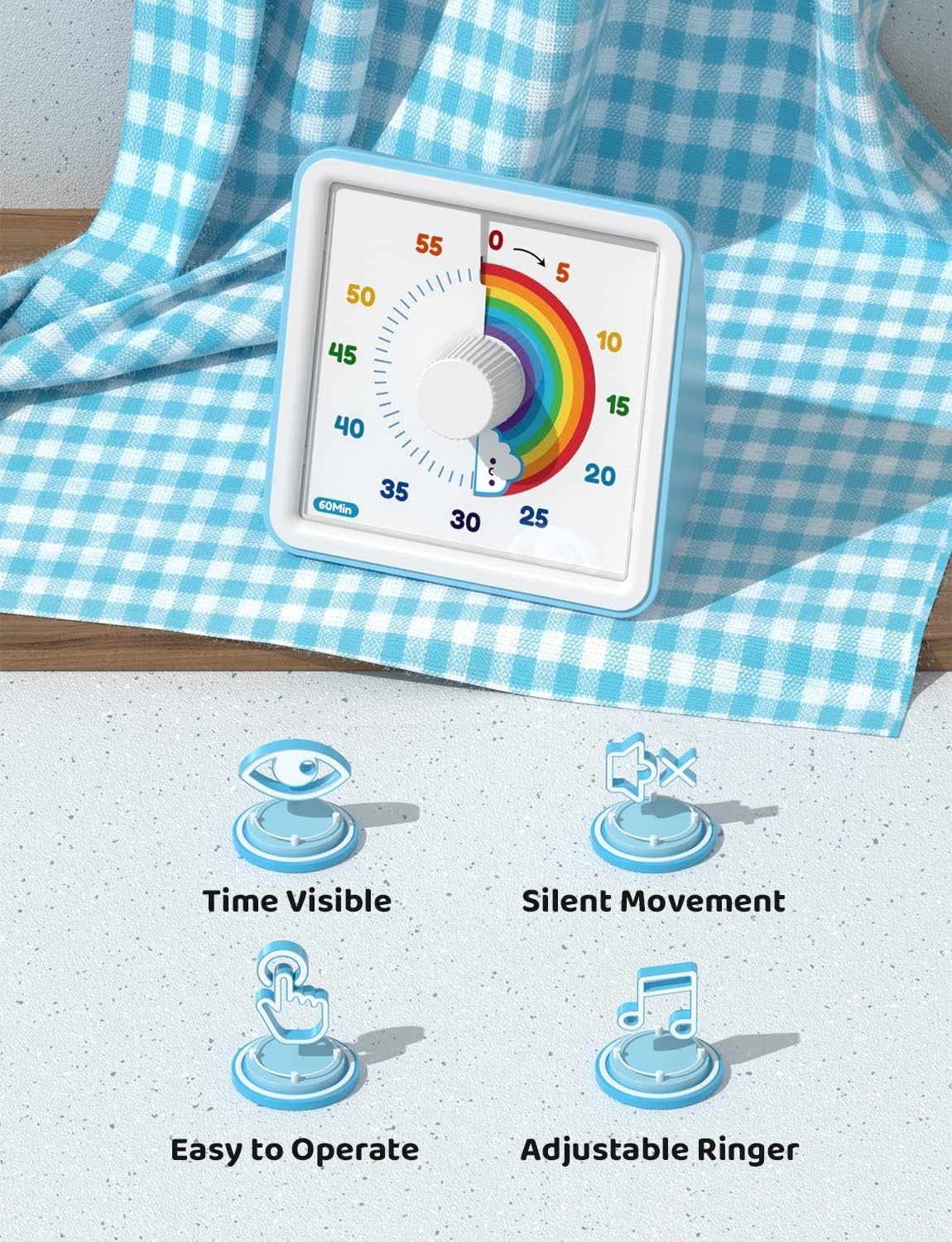 Multifunctional Visual Timer 60 Minutes Rainbow Pattern Silent Countdown Clock