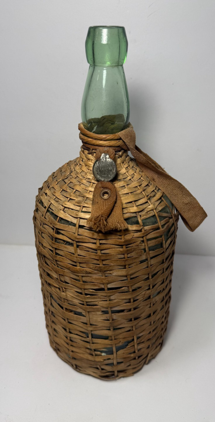 Vintage Ron Bacardi Wicker Wrapped Collectible Empty Glass Bottle 14" Farmhouse