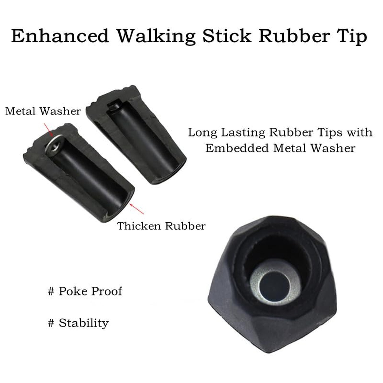 6pcs Walking Stick Tips, Replacement Rubber Tips for Walking Sticks, Trekking...