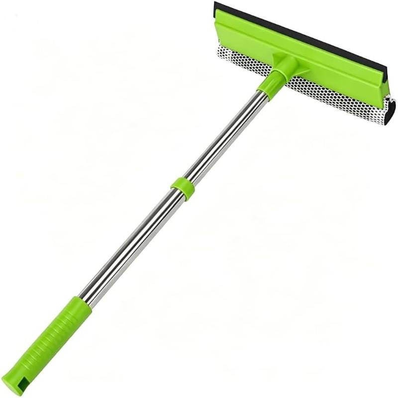 Window Squeegee with 15.7"-27.5" Retractable Stainless Steel Handle, 2-In-1 Wind