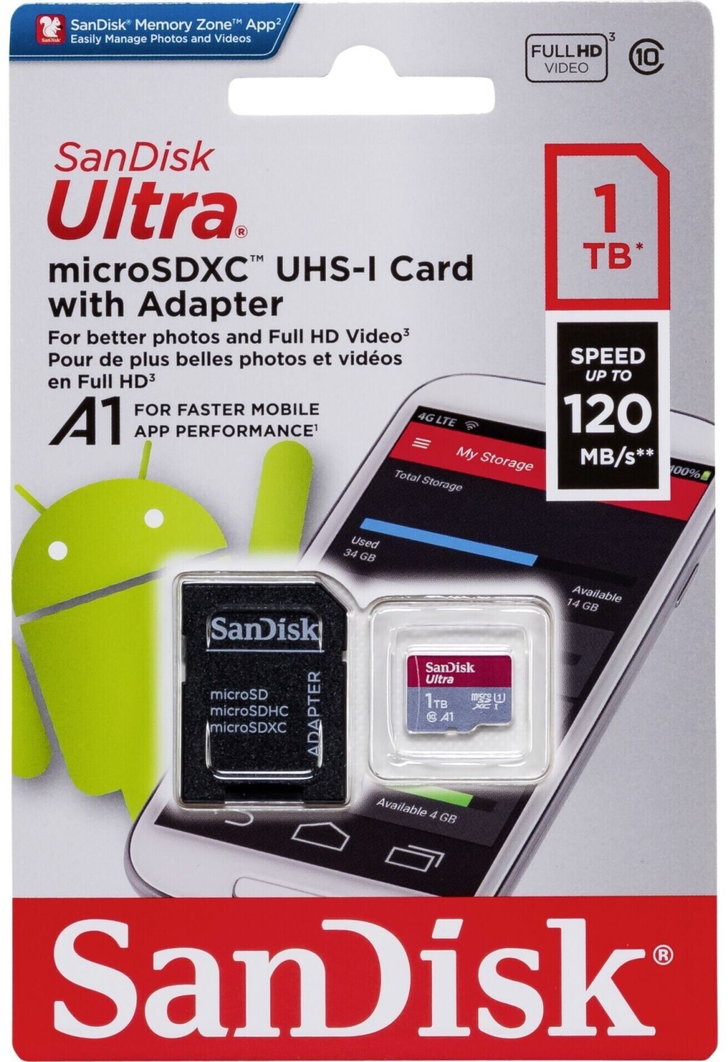 SanDisk Ultra 1TB Micro SD SDXC A1 C10 UHS-I 120MB/s HD Memory Card - Brand New