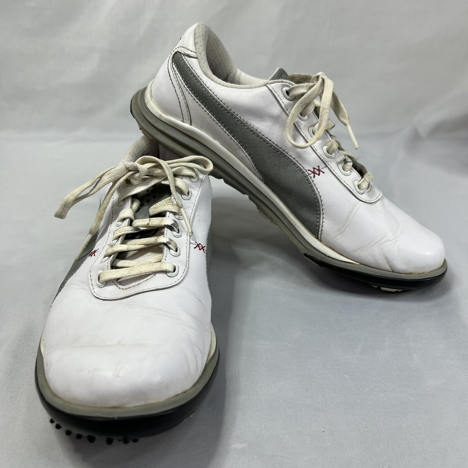 Used Puma Men's Biodrive Leather White/Black SoftSpike Golf Shoe US Size 9