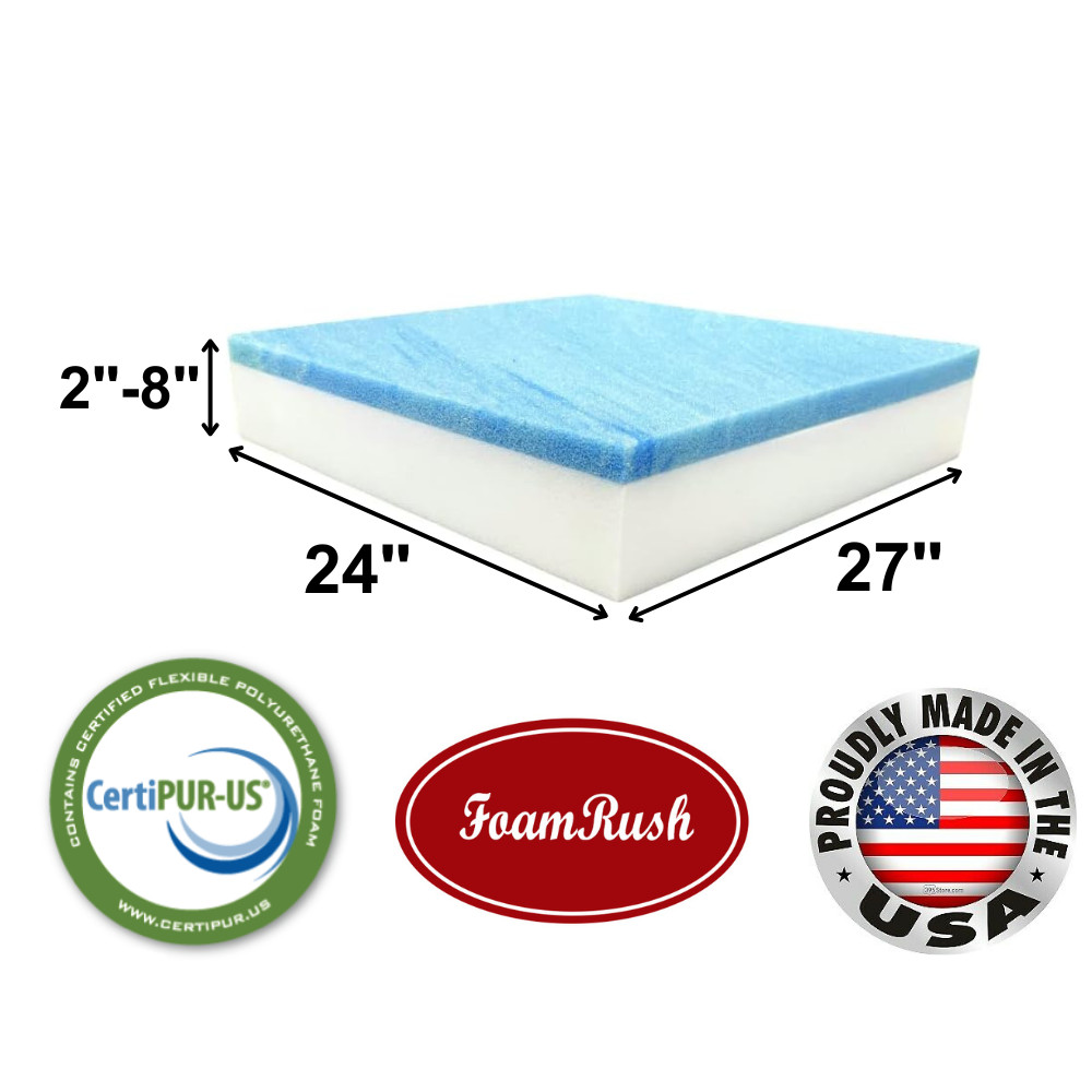 FoamRush 24" x 27" Cool Gel Memory Foam Seat Cushion Replacement Medium Firm USA