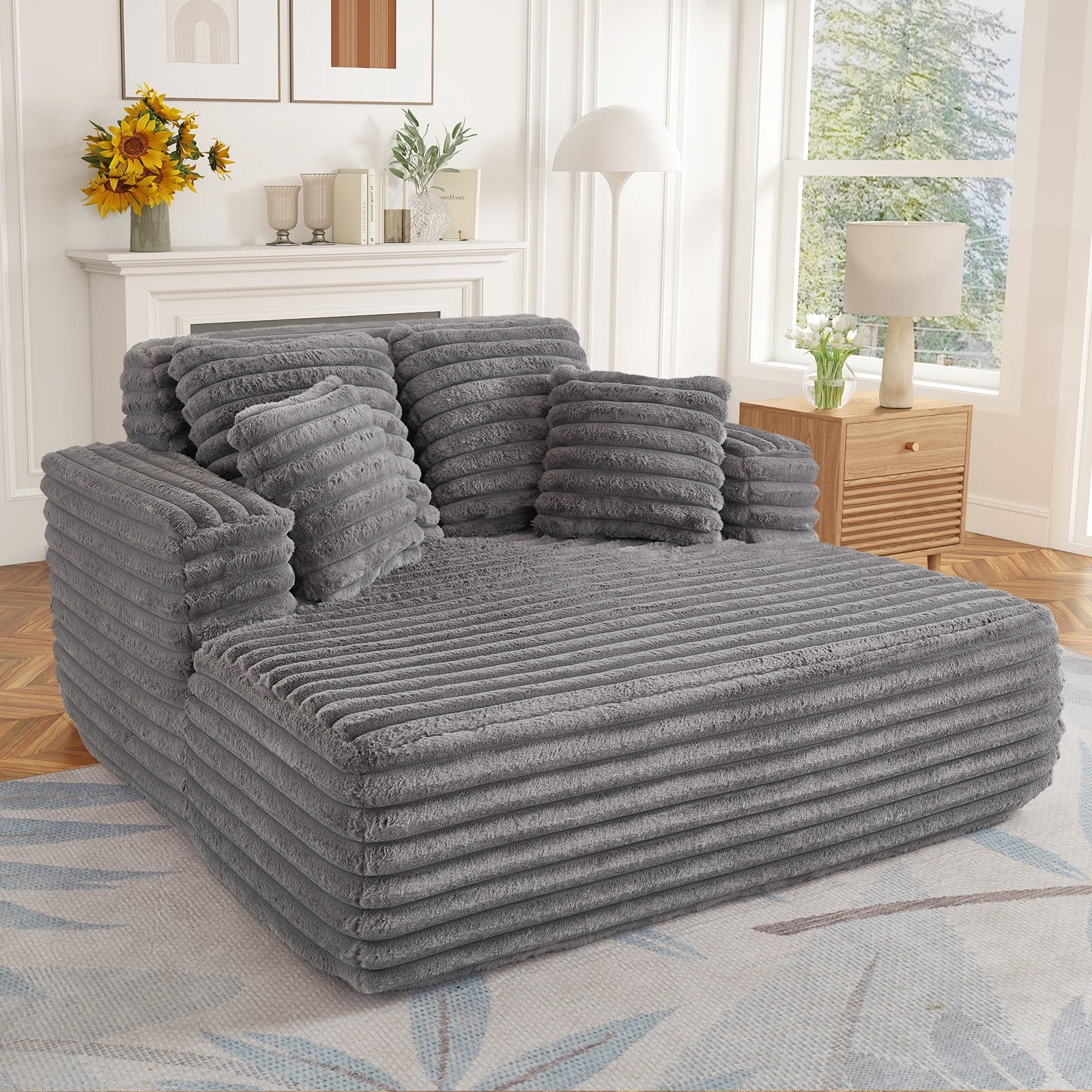 Muumblus Oversized Chaise Lounge Chair, Plush Corduroy Upholstered, Queen Sofa