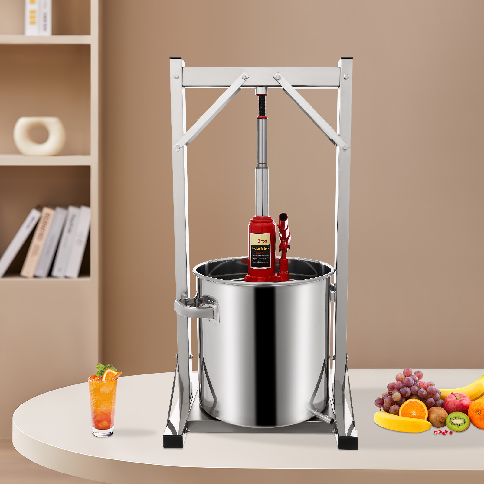 Fruit Wine Press, Stainless Steel Hydraulic Jack Press Extractor Silver