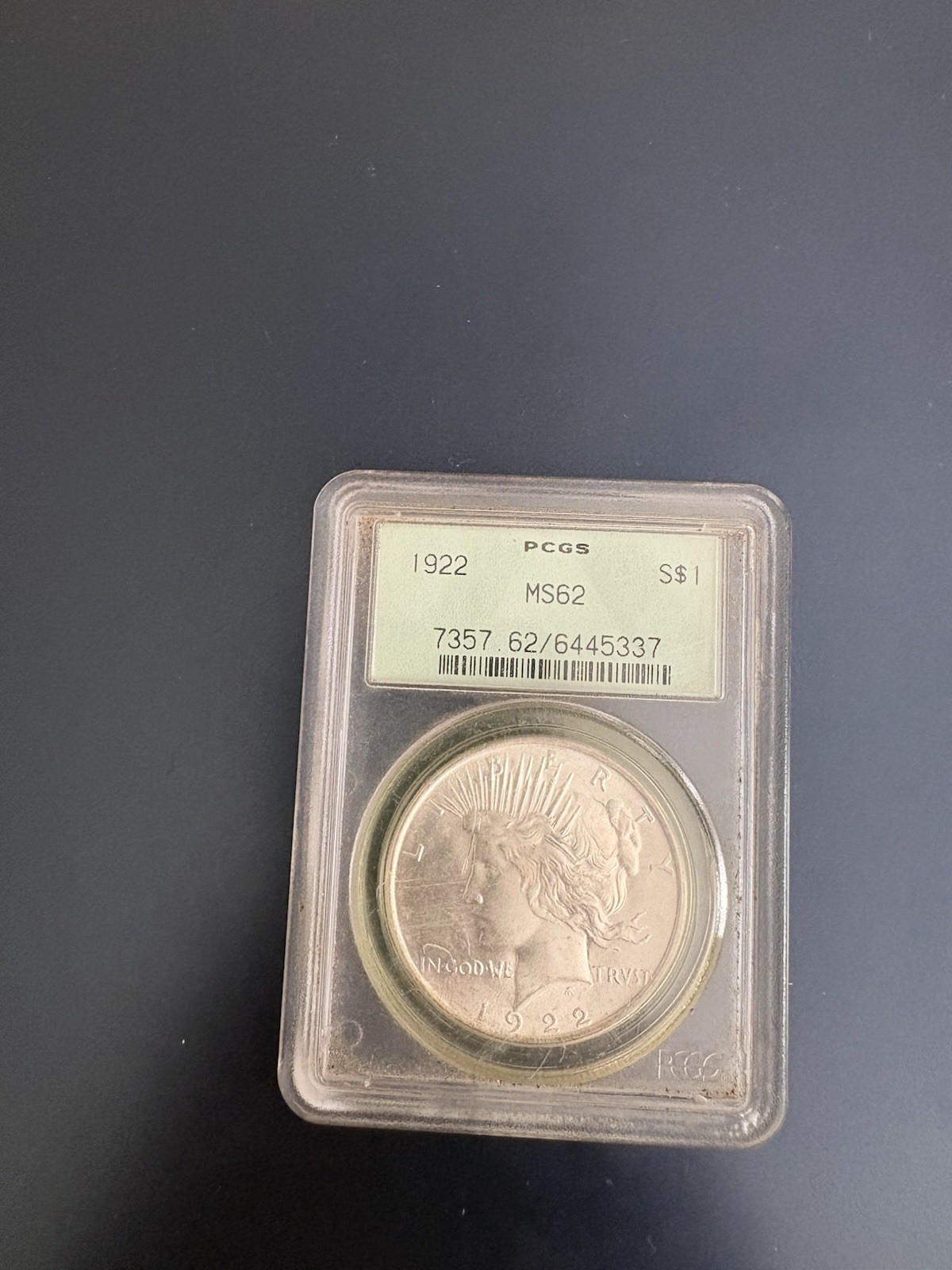1922 US Peace Silver Dollar $1 PCGS Certified MS62 Beautiful Coin