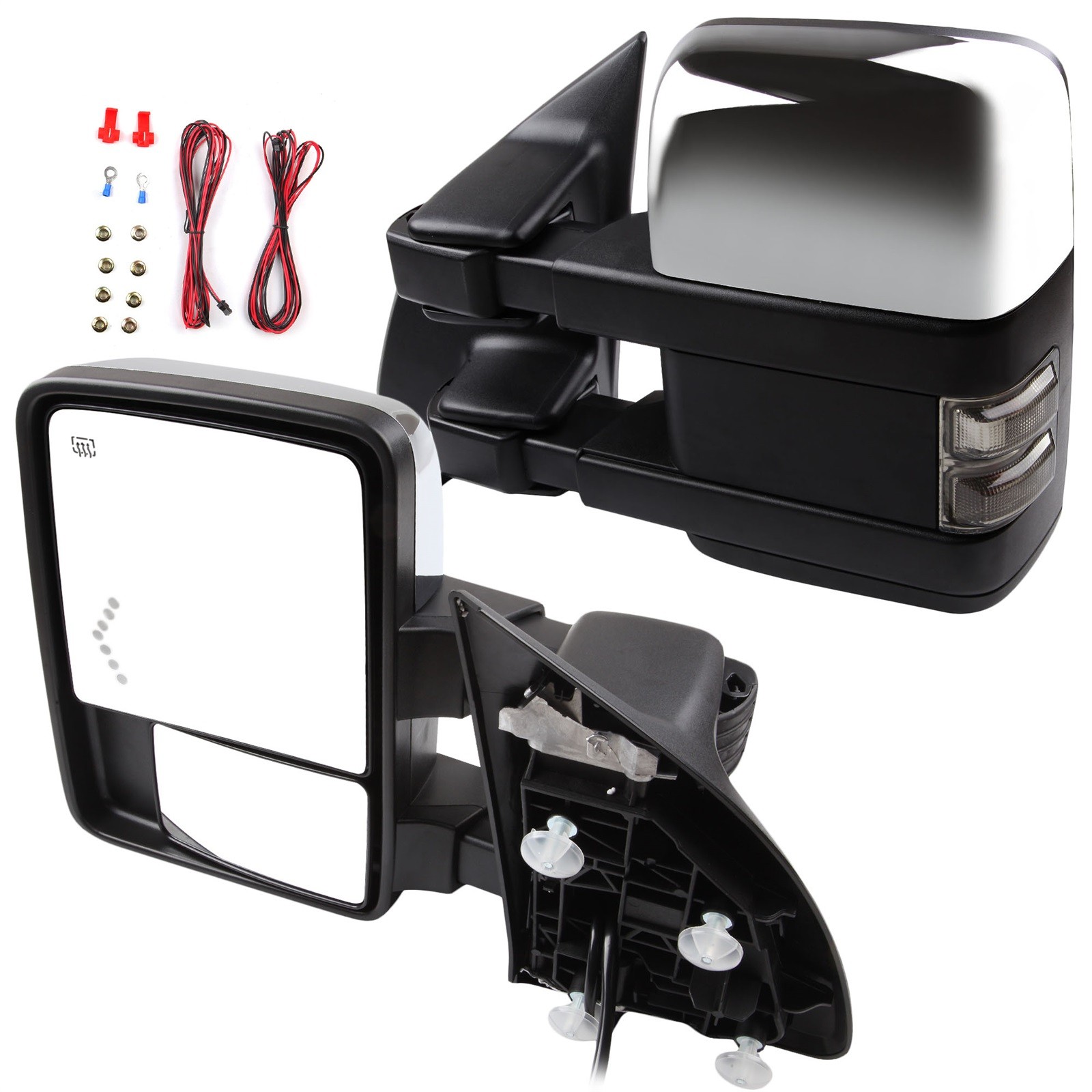 Chrome Tow Mirrors For 03-07 Ford F250 Power Heated Puddle Clearance Lamp Signal