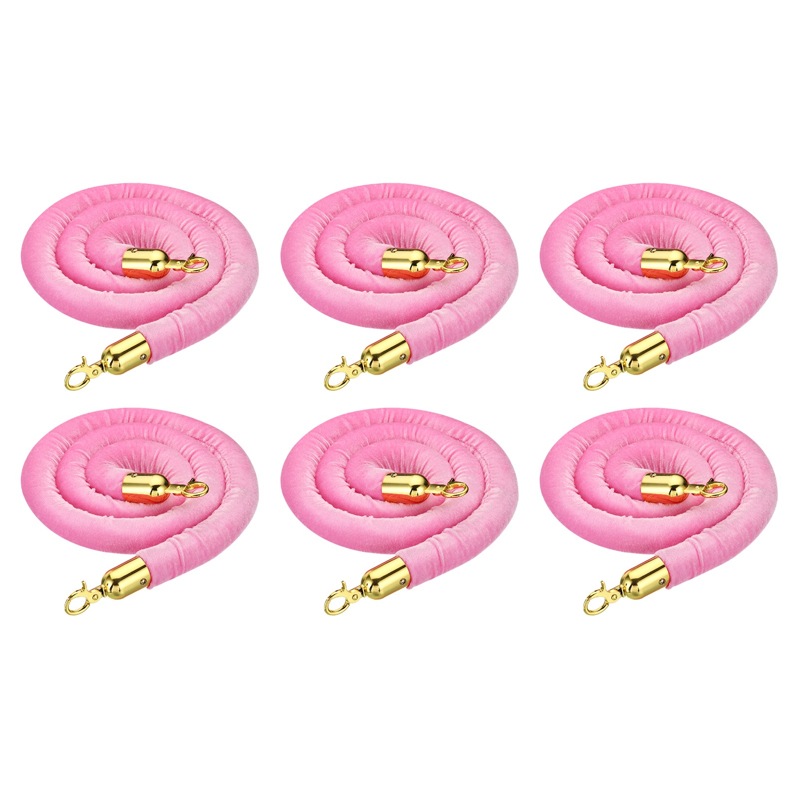 6Pcs 5Ft Pink Velvet Stanchion Rope Crowd Control Barrier Rope Golden