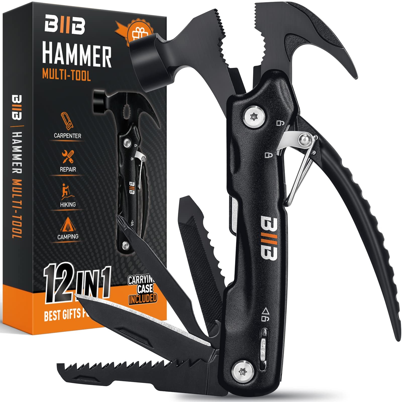 BIIB Valentines Day Gifts for Him, 12 in 1 Hammer Men, Black